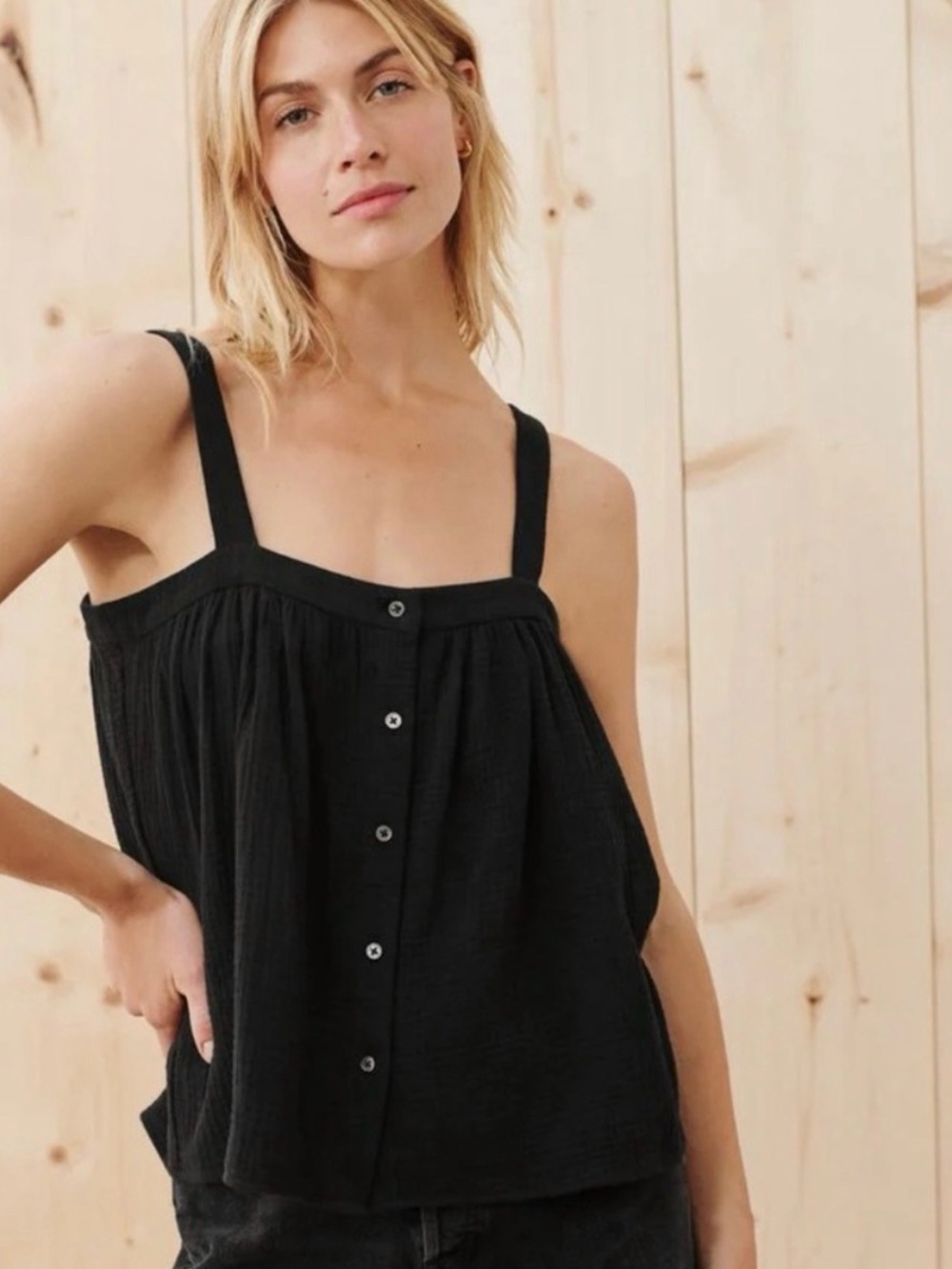 Jenni Kayne Cypress black button tank Medium